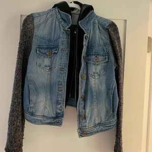 Tinsel Jean Jacket Sweatshirt Hood Wool Sleeves